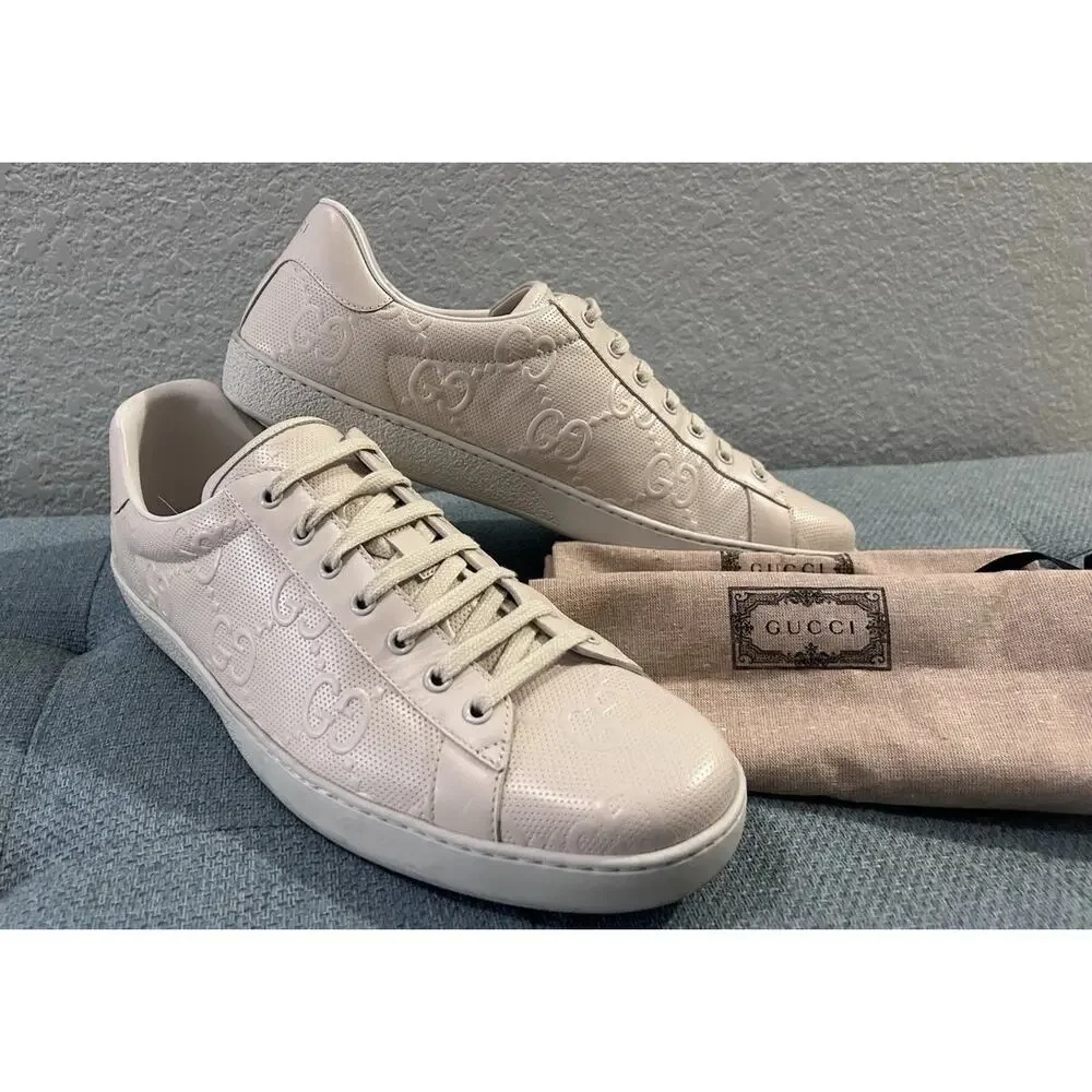 AUTHENTIC GUCCI ACE GG EMBOSSED LEATHER SNEAKERS 625787 Sz GG 14.5 (US 15.5)